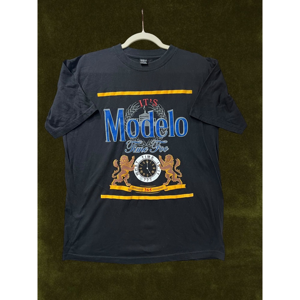 It's Modelo Time Foo Graphic T-Shirt Mens Black Short Sleeve Crew Neck Tee L